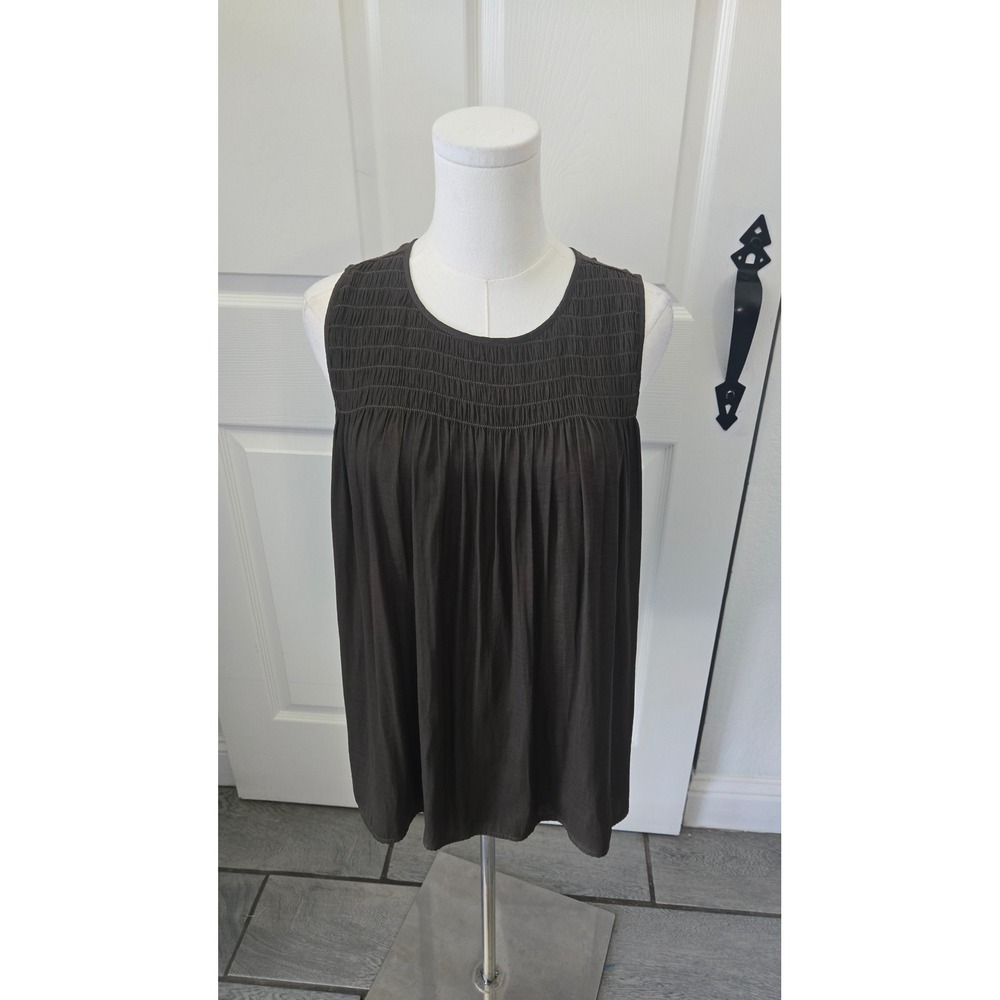 Dolan Left Coast Collection Smocked Yoke Sleeveless Top Brown Olive Small